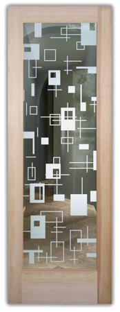 Front Door with a Frosted Glass Cross Bars Geometric Design for Semi-Private by Sans Soucie Art Glass