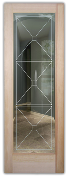 Art Glass Interior Door Featuring Sandblast Frosted Glass by Sans Soucie for Not Private with Geometric Cross Hatch Design