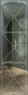 Art Glass Interior Insert Featuring Sandblast Frosted Glass by Sans Soucie for Not Private with Geometric Cross Hatch Design