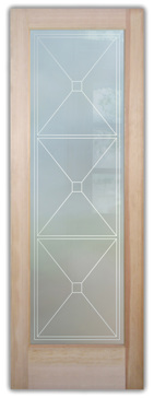 Art Glass Front Door Featuring Sandblast Frosted Glass by Sans Soucie for Private with Geometric Cross Hatch Design