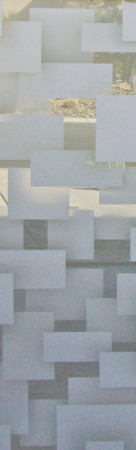 Door Glass Insert showcasing a Frosted Glass Geometric Design with Sandblast Etched Glass Art by Sans Soucie Cubes Tall Design
