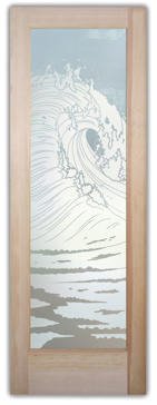 Art Glass Front Door Featuring Sandblast Frosted Glass by Sans Soucie for Private with Oceanic Curl Design