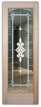Front Door showcasing a Frosted Glass Traditional Design with Sandblast Etched Glass Art by Sans Soucie Dandridge Design