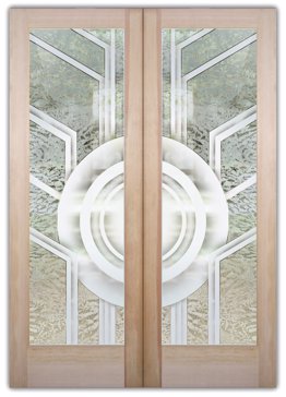 Art Glass Front Door Featuring Sandblast Frosted Glass by Sans Soucie for Semi-Private with Geometric Sun Odyssey II Design