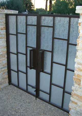 Gate Glass Insert with a Frosted Glass Eurorain Frost Patterns Design for Semi-Private by Sans Soucie Art Glass