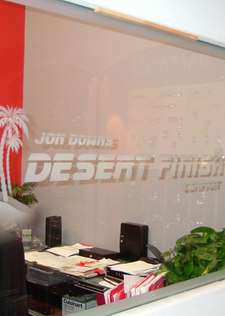 Window with a sandblast Frosted Glass Logos Design Custom-Designed Decorative Etched Glass