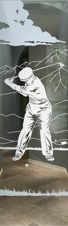 Door Glass Insert with Frosted Glass Desert Desert Golfer Design by Sans Soucie