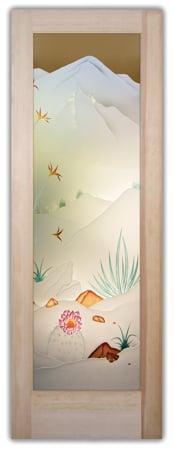 Interior Door with Frosted Glass Desert Mountains Foliage Design by Sans Soucie