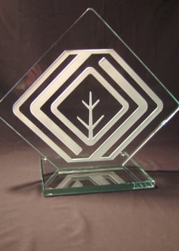 Custom-Designed Decorative Glass Plaque Award with Sandblast Etched Glass by Sans Soucie Art Glass Handcrafted by Glass Artists
