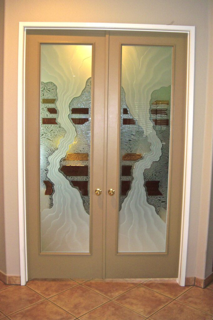 Frosted glass interior doors with an abstract design