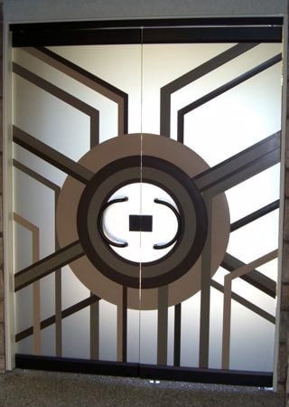 All Glass Front Door with Frosted Glass Geometric Sun Odyssey V Design by Sans Soucie