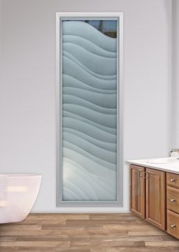 Semi-Private Window with Sandblast Etched Glass Art by Sans Soucie Featuring Dreamy Waves Abstract Design