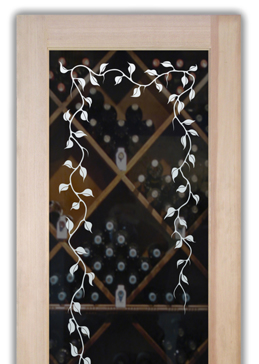 Art Glass Wine Door Featuring Sandblast Frosted Glass by Sans Soucie for Not Private with Foliage Elegant Vines Design