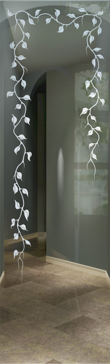 Art Glass Interior Insert Featuring Sandblast Frosted Glass by Sans Soucie for Not Private with Foliage Elegant Vines Design