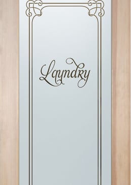 Handmade Sandblasted Frosted Glass Laundry Door for Semi-Private Featuring a Traditional Design Enna Aphrodite by Sans Soucie