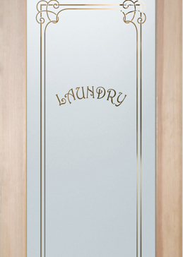 Custom-Designed Decorative Laundry Door with Sandblast Etched Glass by Sans Soucie Art Glass Handcrafted by Glass Artists