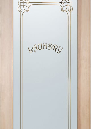 Laundry Room Door with a sandblast Frosted Glass Traditional Design Custom-Designed Decorative Etched Glass