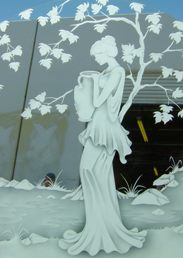 Art Glass Glass Wall Art Featuring Sandblast Frosted Glass by Sans Soucie for Private with Art Deco Fair Maiden Design