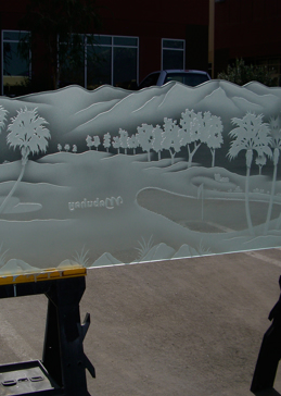 Custom-Designed Decorative Divider with Sandblast Etched Glass by Sans Soucie Art Glass Handcrafted by Glass Artists