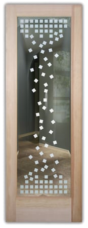 Front Door showcasing a Frosted Glass Geometric Design with Sandblast Etched Glass Art by Sans Soucie Falling Squares Design