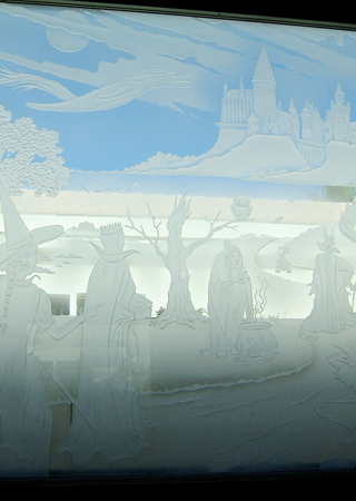 Window with Frosted Glass Whimsical Fantasy Folklore Design by Sans Soucie