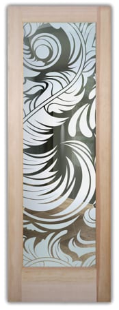 Front Door with Frosted Glass Abstract Feathers Design by Sans Soucie