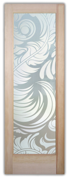 Interior Door with Frosted Glass Abstract Feathers Design by Sans Soucie