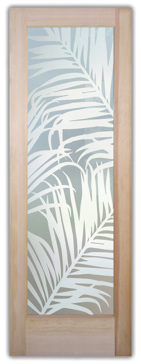 Handmade Sandblasted Frosted Glass Interior Door for Private Featuring a Tropical Design Fern Leaves by Sans Soucie