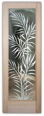 Front Door with a sandblast Frosted Glass Tropical Design Custom-Designed Decorative Etched Glass