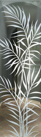 Door Glass Insert with a sandblast Frosted Glass Tropical Design Custom-Designed Decorative Etched Glass
