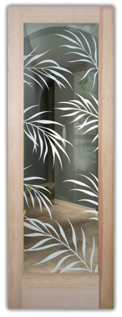 Front Door with a sandblast Frosted Glass Tropical Design Custom-Designed Decorative Etched Glass