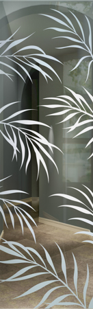 Door Glass Insert with a sandblast Frosted Glass Tropical Design Custom-Designed Decorative Etched Glass