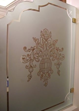 Partition with Frosted Glass Floral Filigree Flowers Design by Sans Soucie