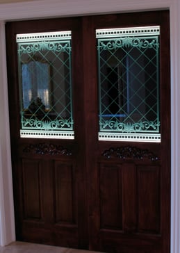 Handmade Sandblasted Frosted Glass Edge Lit Glass for Semi-Private Featuring a Traditional Design Filigree Lattice by Sans Soucie