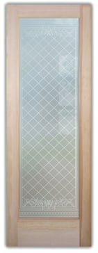 Handmade Sandblasted Frosted Glass Interior Door for Private Featuring a Traditional Design Filigree Lattice by Sans Soucie
