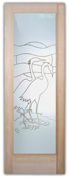 Handcrafted Etched Glass Front Door by Sans Soucie Art Glass with Custom Tropical Design Called Flamingos Creating Semi-Private