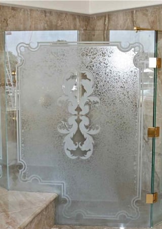 Shower Enclosure with a sandblast Frosted Glass Traditional Design Custom-Designed Decorative Etched Glass