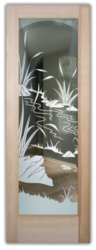 Handcrafted Etched Glass Interior Door by Sans Soucie Art Glass with Custom Foliage Design Called Flowing Streams Creating Not Private