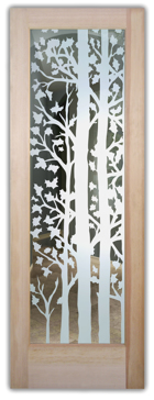 Not Private Front Door with Sandblast Etched Glass Art by Sans Soucie Featuring Forest Trees Trees Design