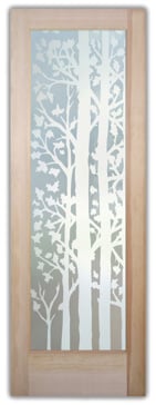 Private Interior Door with Sandblast Etched Glass Art by Sans Soucie Featuring Forest Trees Trees Design