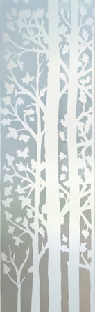 Door Glass Insert showcasing a Frosted Glass Tree Design with Sandblast Etched Glass Art by Sans Soucie Forest Trees Design