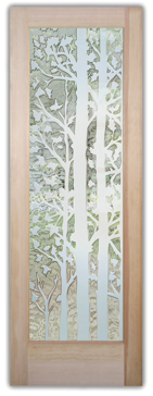 Semi-Private Front Door with Sandblast Etched Glass Art by Sans Soucie Featuring Forest Trees Trees Design