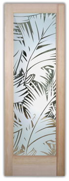 Handmade Sandblasted Frosted Glass Interior Door for Not Private Featuring a Tropical Design Fronds by Sans Soucie