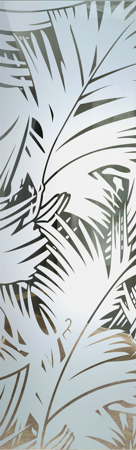 Door Glass Insert featuring a Frosted Glass Tropical Design Sandblast Etched Glass Fronds Design by Sans Soucie