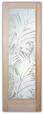 Handmade Sandblasted Frosted Glass Interior Door for Private Featuring a Tropical Design Fronds by Sans Soucie