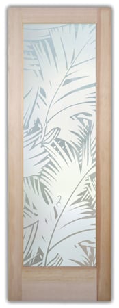 Interior Door featuring a Frosted Glass Tropical Design Sandblast Etched Glass Fronds Design by Sans Soucie