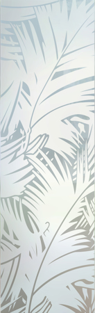 Interior Glass Insert featuring a Frosted Glass Tropical Design Sandblast Etched Glass Fronds Design by Sans Soucie