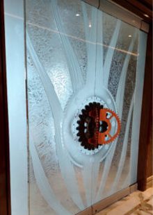 industrial style frosted glass door gears bands sans soucie art glass
