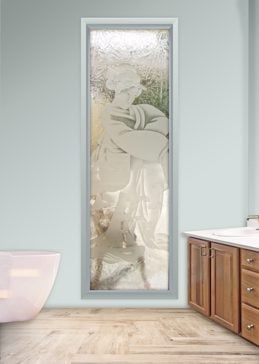 Art Glass Window Featuring Sandblast Frosted Glass by Sans Soucie for Semi-Private with Asian Geisha Design