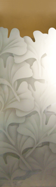 Art Glass Interior Insert Featuring Sandblast Frosted Glass by Sans Soucie for Semi-Private with Asian Ginkgo Design